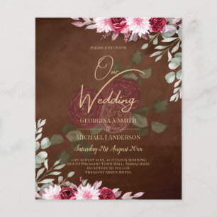 Burgundy Brown Blommigt Winter Fall Wedding Inbjud Flygblad