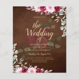 Burgundy Brown Blommigt Winter Fall Wedding Inbjud Flygblad