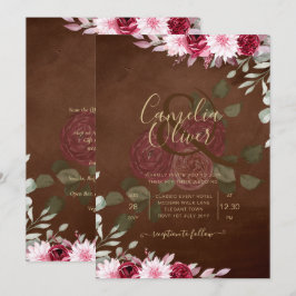 Burgundy Brown Blommigt Winter Fall Wedding Inbjud Inbjudningar