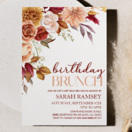 Burgundy Brown Orange Blommigt Birthday Brunch Inbjudningar