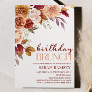 Burgundy Brun Orange Blommig Födelsedagsbrunch Inbjudningar