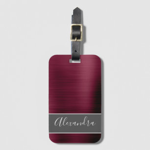 Burgundy Brushed Metall Monogram Namn Bagagebricka