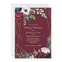 Burgundy | Brygga blå Blommigt Geometric Bröllop