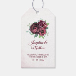 Burgundy Bukett med rosor Monogram Wedding Favor Presentetikett