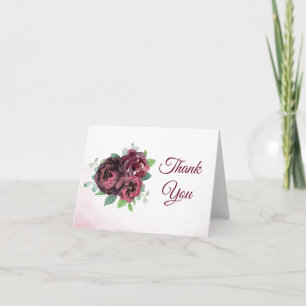 Burgundy Bukett med rosor Watercolor - tackkort