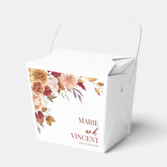 Burgundy Burg Orange Brown Blommigt blomma Bröllop Presentaskar (Framsidan Sidan)