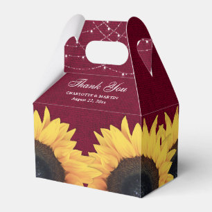Burgundy Burlap Solros Bröllop Tack Presentaskar
