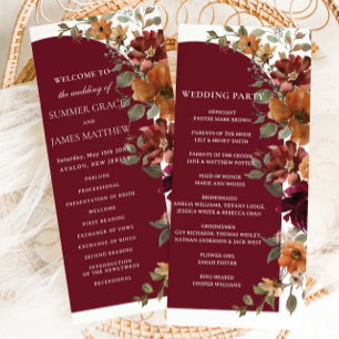Burgundy Burnt Orange Blommigt Arch Bröllop Program