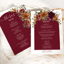 Burgundy Burnt Orange Blommigt Bröllop Menu Program