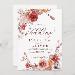 Burgundy Burnt Orange BohoTerracotta Bröllop Invit Inbjudningar