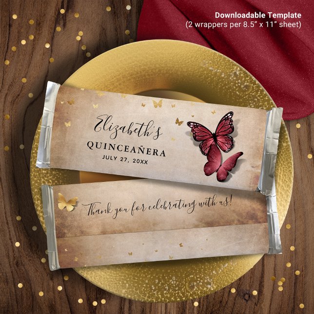 Burgundy Butterfly DIY Candy Pub Wrapper-mall Poster (Select Instant Download to easily print and assemble yourself at home.)