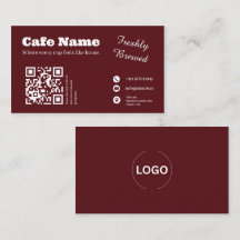 Burgundy Café Businesskort QR-kod Design