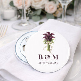 Burgundy Calla Lily Wedding Bouquet Ivory Ribbon Flasköppnare