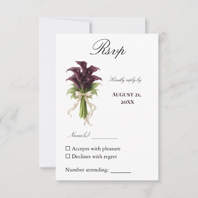 Burgundy Calla Lily Wedding Bouquet Ivory Ribbon  OSA Kort (Framsida)
