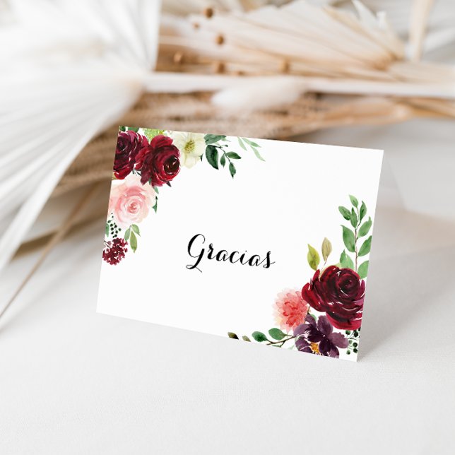 Burgundy Calligraphy Foled Bröllop Gracias Card Tack Kort (Skapare uppladdad)