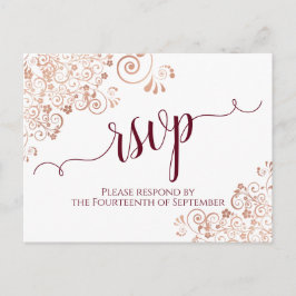 Burgundy Calligraphy Ro Guld Snöre Bröllop OSA Vykort