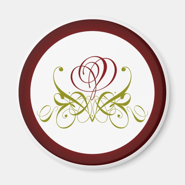 Burgundy Calligraphy Ro Magnet (Framsidan)