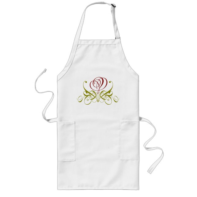 Burgundy Calligraphy Ro Vuxen Apron Långt Förkläde (Framsidan)