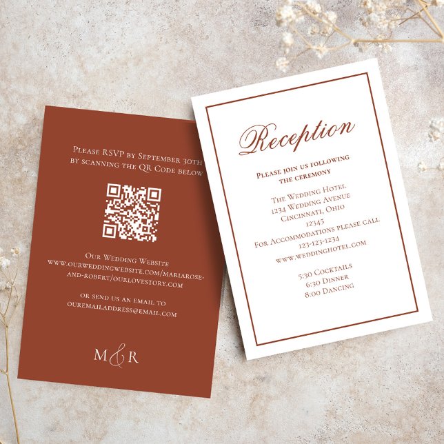 Burgundy Calligraphy Script Reception OSA Tilläggskort (Elegant calligraphy script burgundy reception card. )