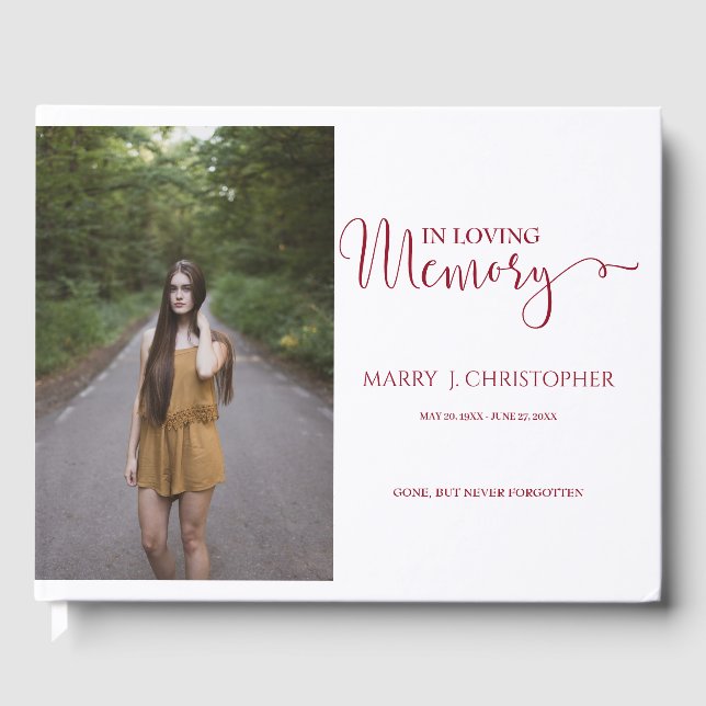 Burgundy Calligraphy-skript i foto för Loving Memo Gästböcker (Framsida)