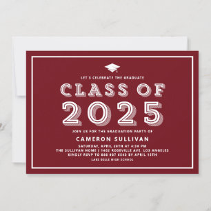 Burgundy Cap-klass för 2024 Retro Studenten Inbjudningar