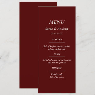 Burgundy Casual Minimalist Elegant Wedding Food  Meny