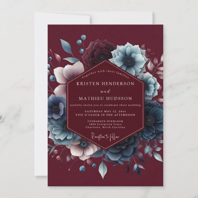 Burgundy Celestial Bloom Wedding Inbjudningar (Framsida)