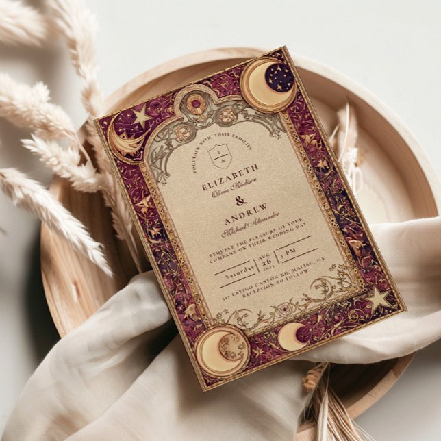 Burgundy Celestial Moon Wedding Inbjudningar (Skapare uppladdad)