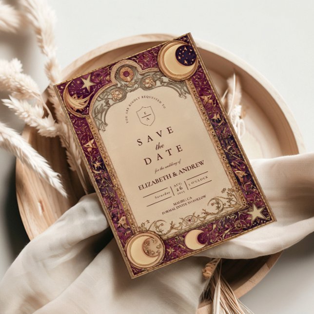 Burgundy Celestial Moon Wedding Spara Datumet (Skapare uppladdad)