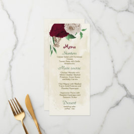 Burgundy champagne blommor botaniska bröllop meny