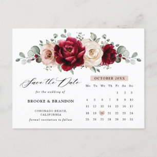 Burgundy Champagne Ivory Calendar Spara datum Vykort