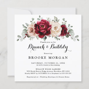 Burgundy Champagne Ivory Mauve Brunch och BubLY Inbjudningar