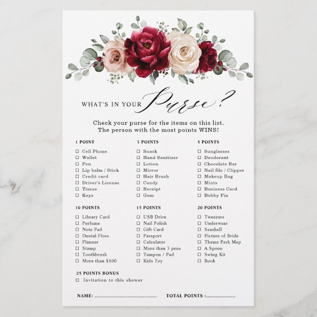 Burgundy Champagne Ivory Mauve Möhippa Game (Framsida)