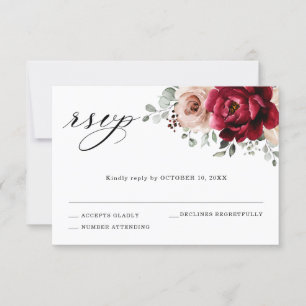 Burgundy Champagne Ivory Mauve Ro Blommigt Bröllop OSA Kort