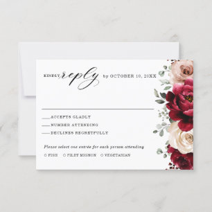 Burgundy Champagne Ivory Mauve Ro Blommigt Bröllop OSA Kort