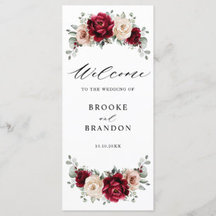 Burgundy Champagne Ivory Mauve Ro Blommigt Bröllop Program