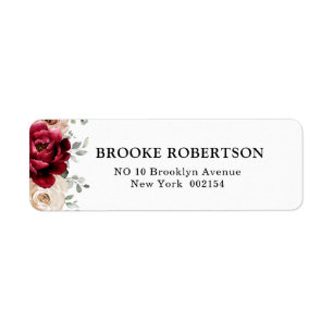 Burgundy Champagne Ivory Mauve Ro Blommigt Bröllop Returadress Etikett
