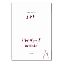Burgundy Champagne-minimalistmonogram Bröllop Bordsnummer