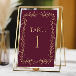 Burgundy Champagne Toile Blommig Ram Bröllop Bordsnummer