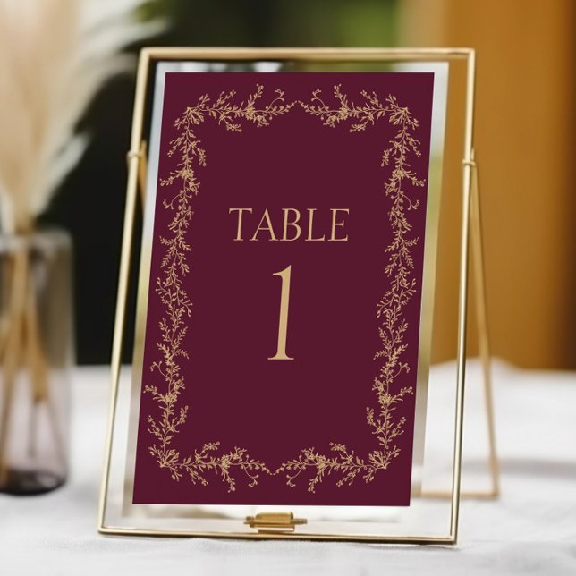 Burgundy Champagne Toile Blommig Ram Bröllop Bordsnummer (Skapare uppladdad)