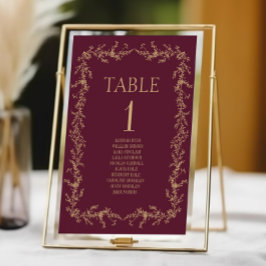 Burgundy Champagne Toile Blommig Ram Bröllop Bordsnummer
