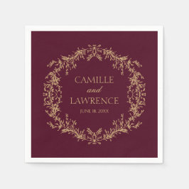 Burgundy Champagne Toile Blommig Ram Bröllop Pappersservett
