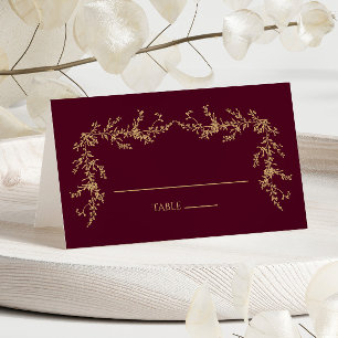 Burgundy Champagne Toile Blommig Ram Bröllop Placeringskort