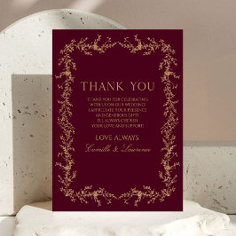 Burgundy Champagne Toile Blommig Ram Bröllop Tack Kort