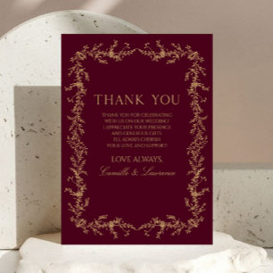 Burgundy Champagne Toile Blommig Ram Bröllop Tack Kort