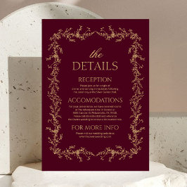 Burgundy Champagne Toile Blommiga Bröllopsdetaljer Tilläggskort