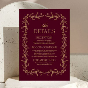 Burgundy Champagne Toile Blommiga Bröllopsdetaljer Tilläggskort