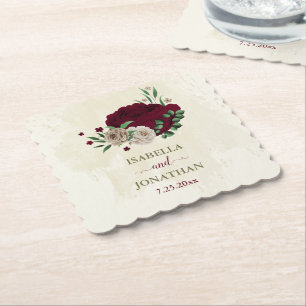 Burgundy champagneblommor bröllop underlägg papper