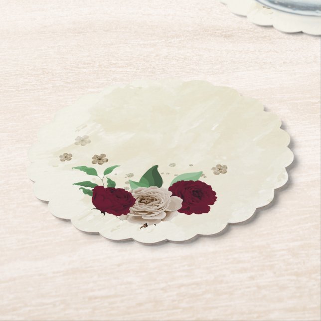 Burgundy champagneblommor bröllop underlägg papper (Vinklad)