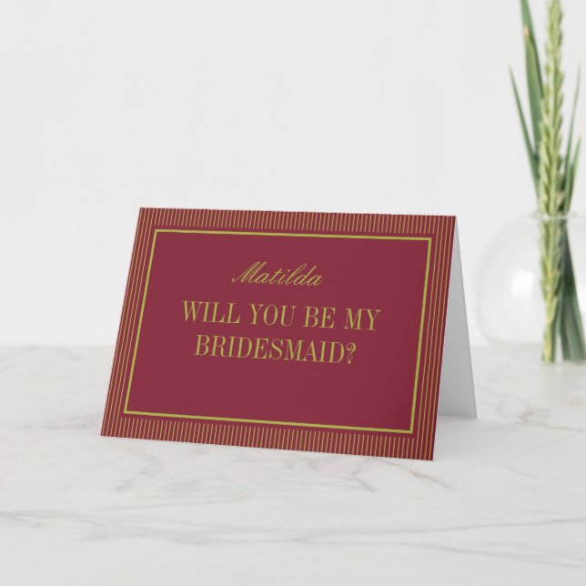 Burgundy & Chartreuse Wedding Bridesmaid Proposal Kort (Framsida)